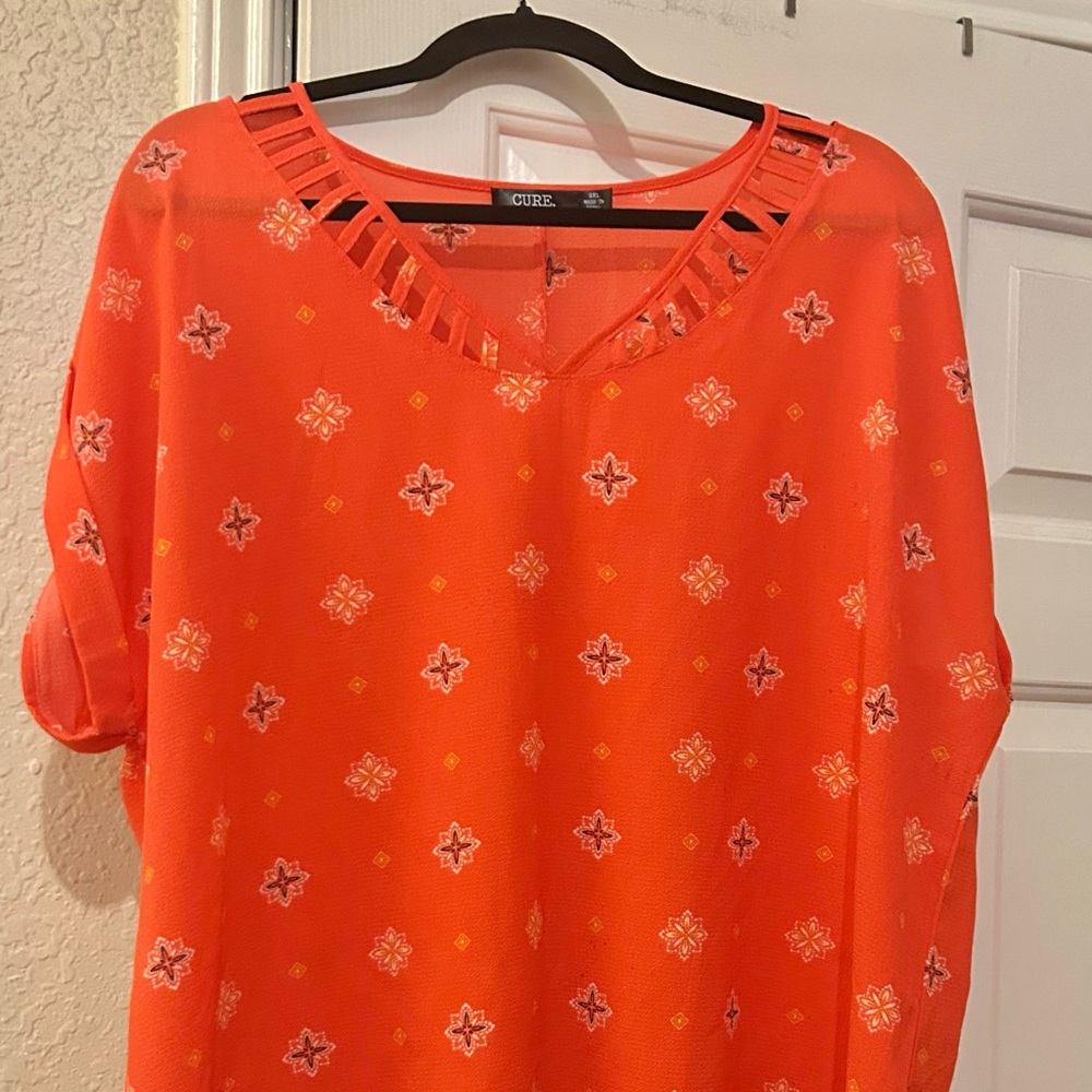 Cure Orange Ladder-Trim V-Neck Blouse